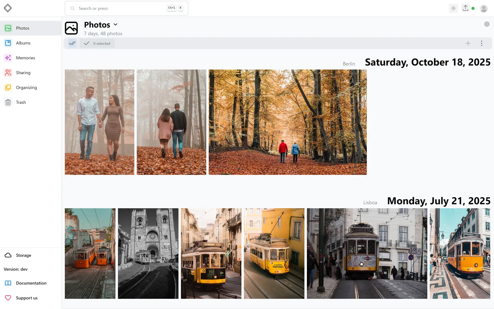 Timeline view of LibrePhotos
